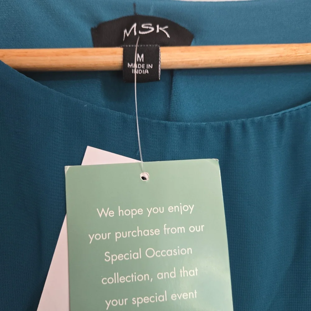 NWT MSK Teal Embellished Cape Overlay Dress Size M - Picture 7 of 14